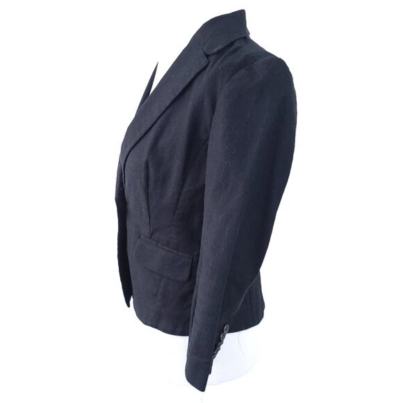 Loft One Button Blazer Linen Blend Black Size 2 Career Casual Work Jacket - Picture 3 of 6
